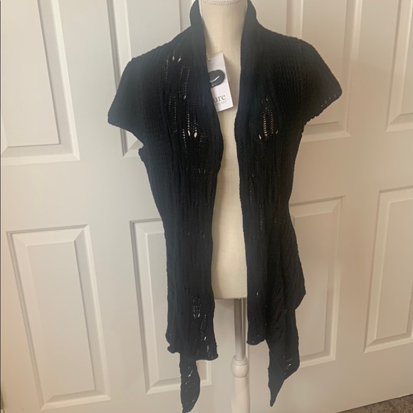 Pure Handknit Sweaters - NWT “Pure Handknit” Brand Black Knit Open-Front Shawl Cardigan